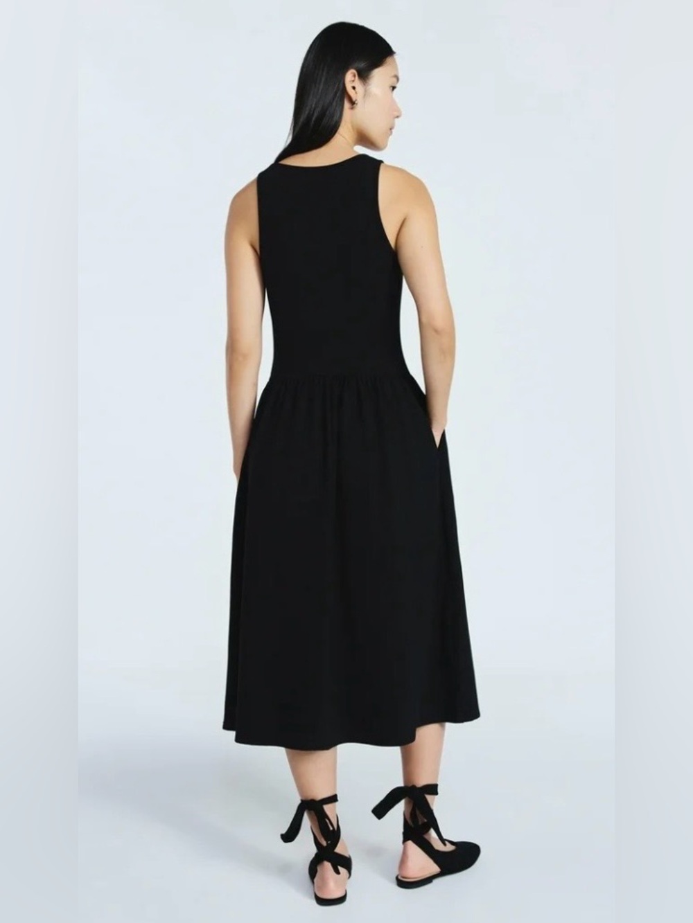 Scoop Stretch Cotton Blend Midi Basque Dress With Pockets - Size Large - NWOT - Picture 4 of 8